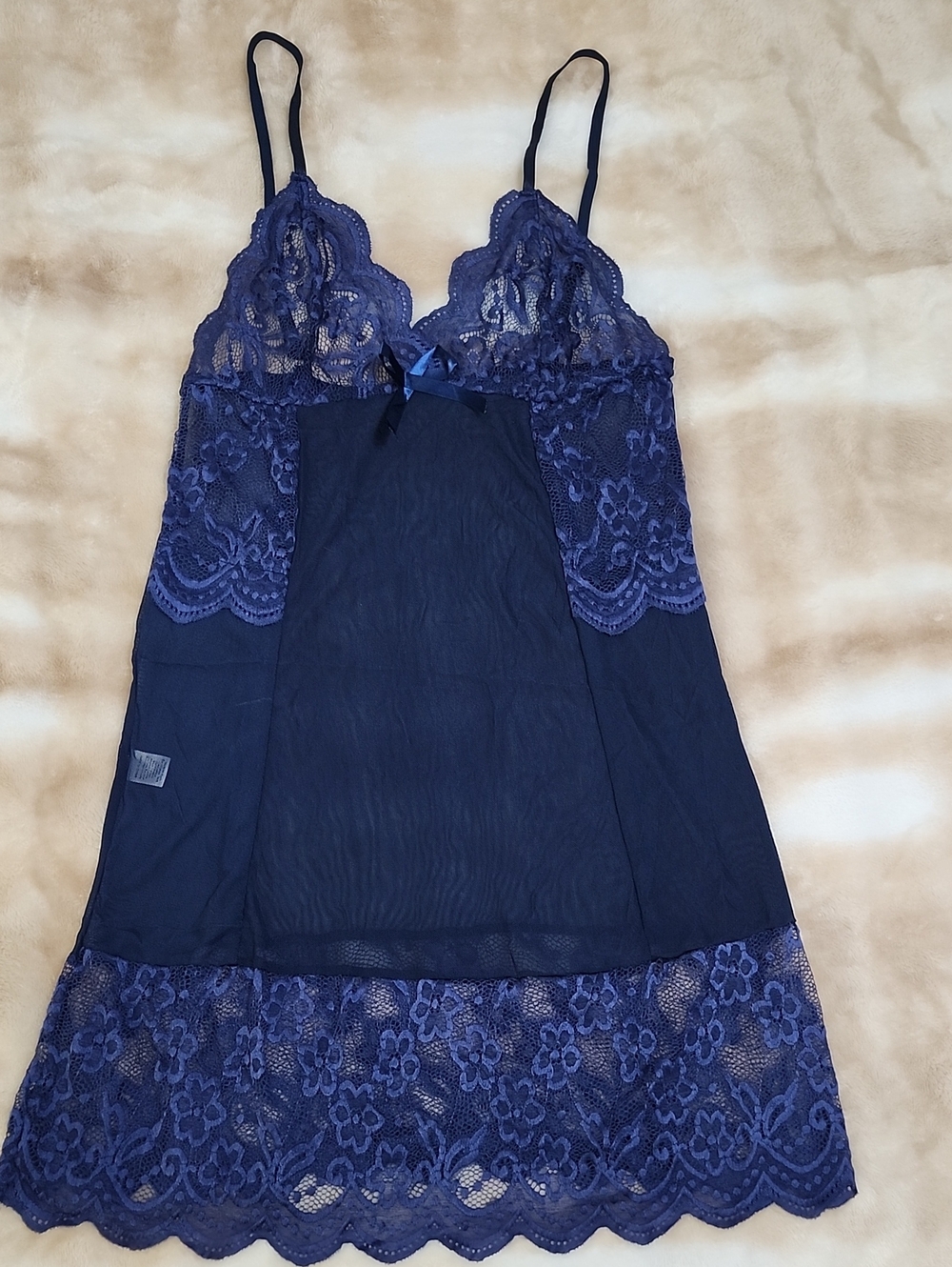 NWOT Sheer Navy Blue Sexy Lace Lingerie Night Gown Sleep Pajama Slip Accessory